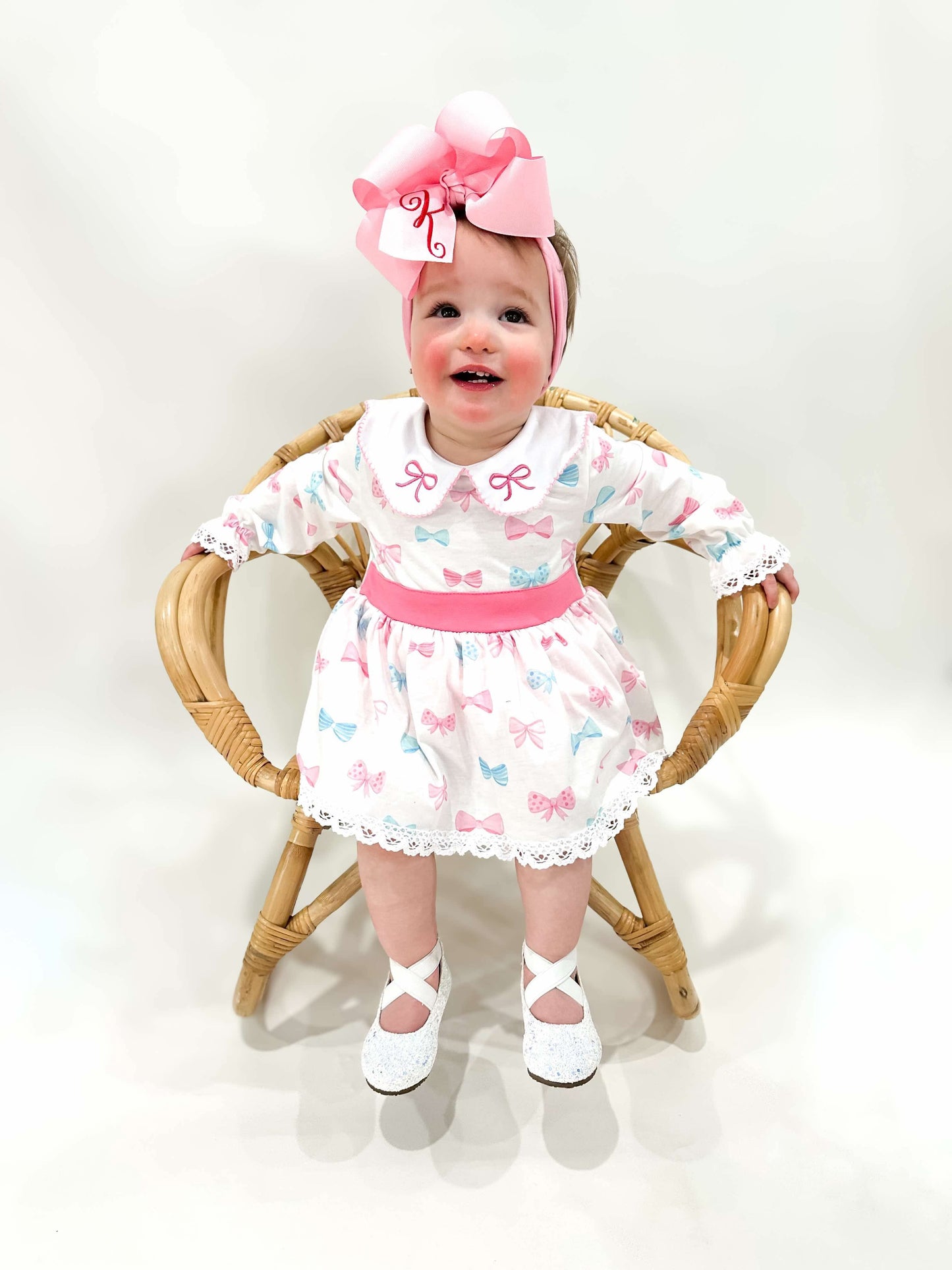 Pink Bow Smocked Bubble Romper