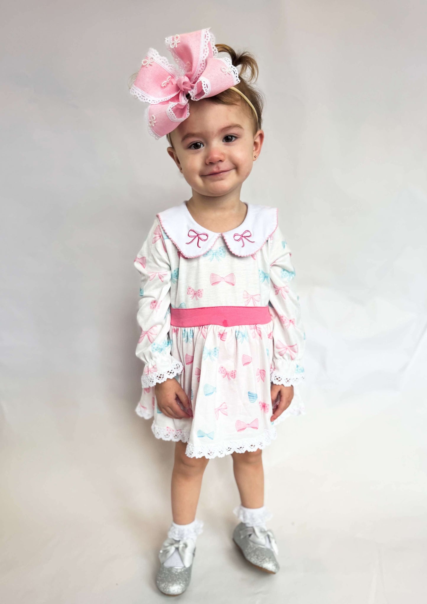 Pink Bow Smocked Bubble Romper