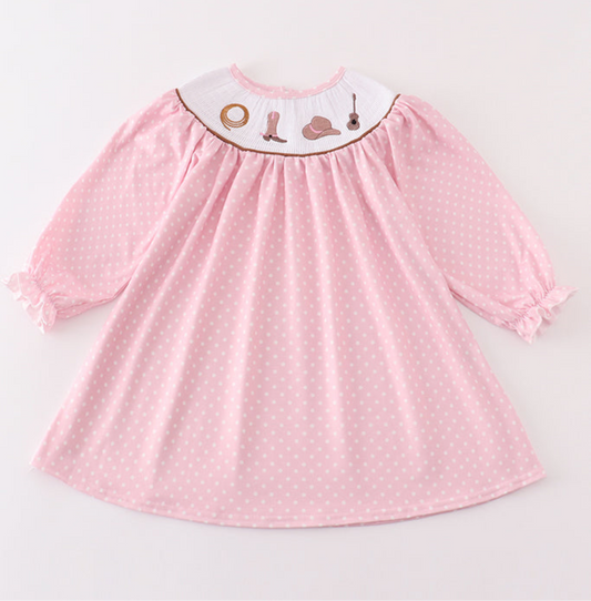 Pink Cowgirl Smocked Dress