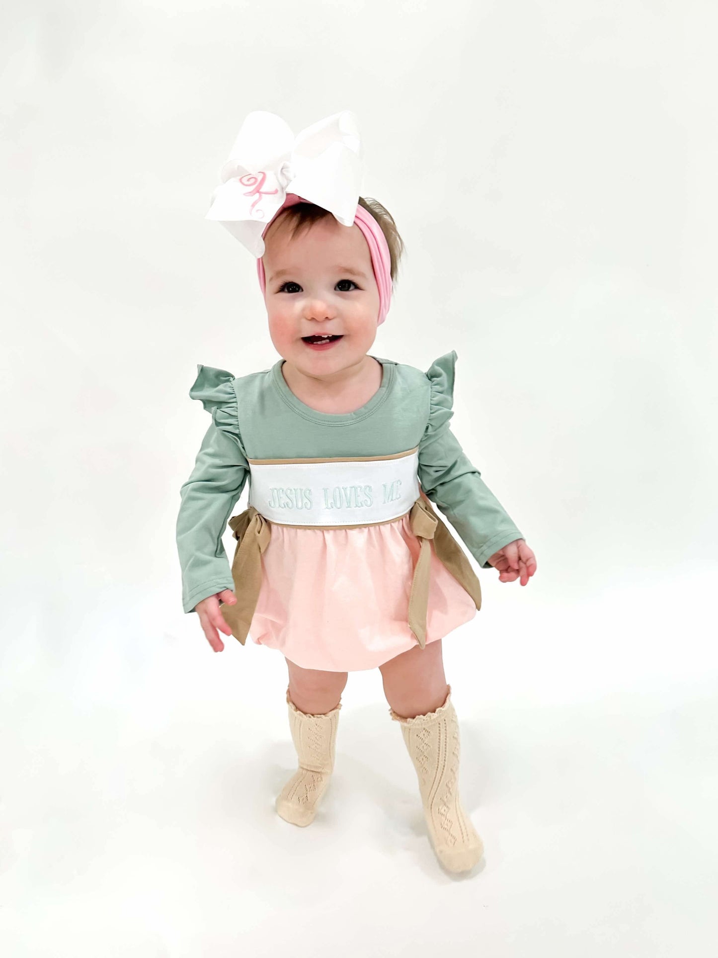 Jesus Loves Me Smocked Bubble Romper