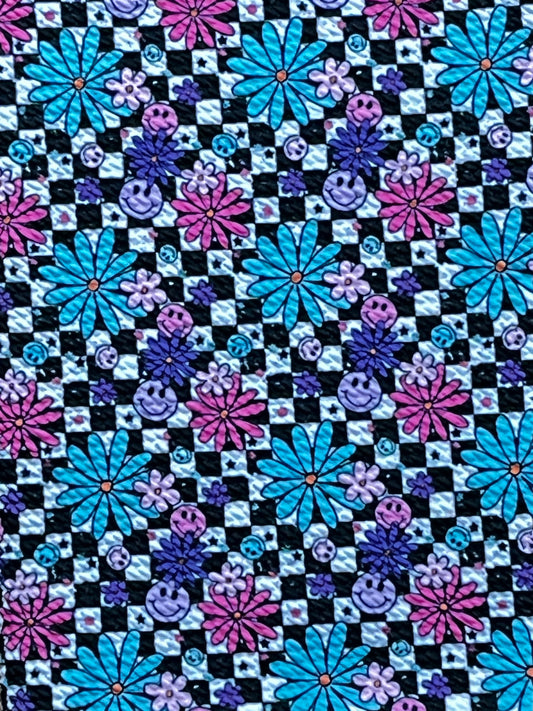 Floral black and white checks