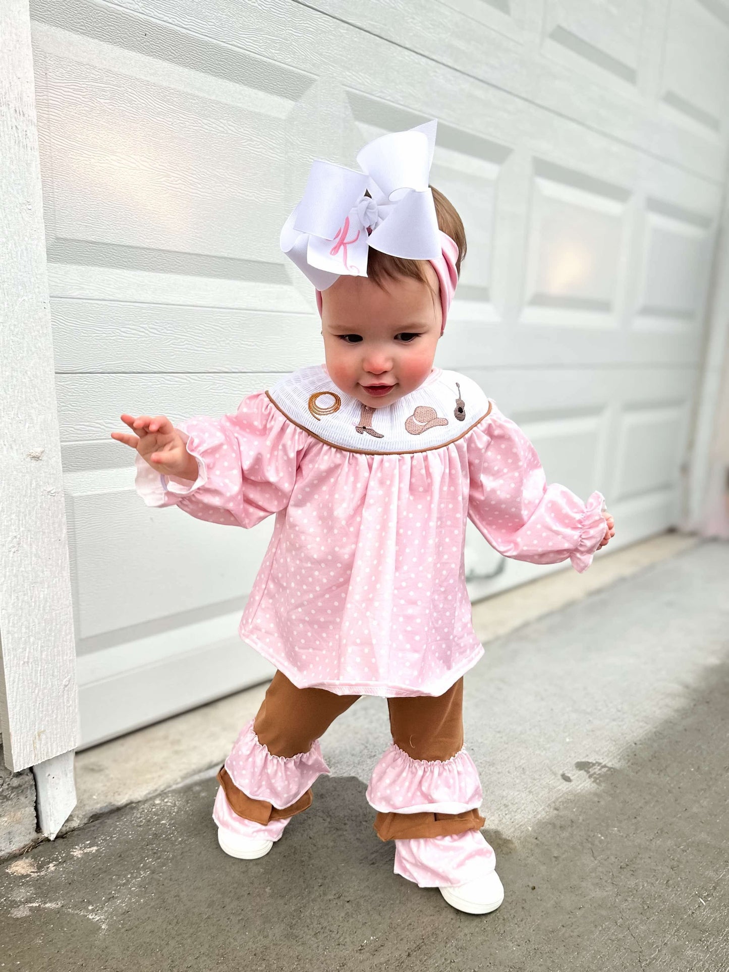 Pink Cowgirl Ruffled Smocked Set