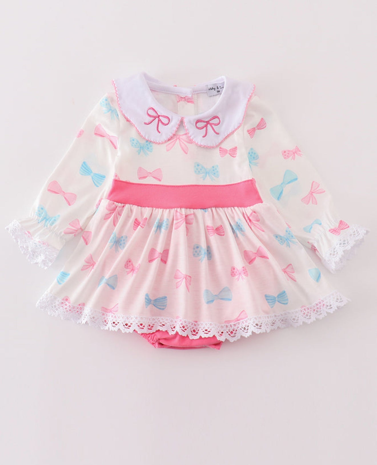 Pink Bow Smocked Bubble Romper