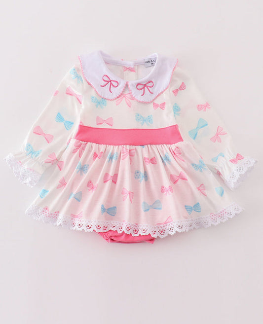 Pink Bow Smocked Bubble Romper