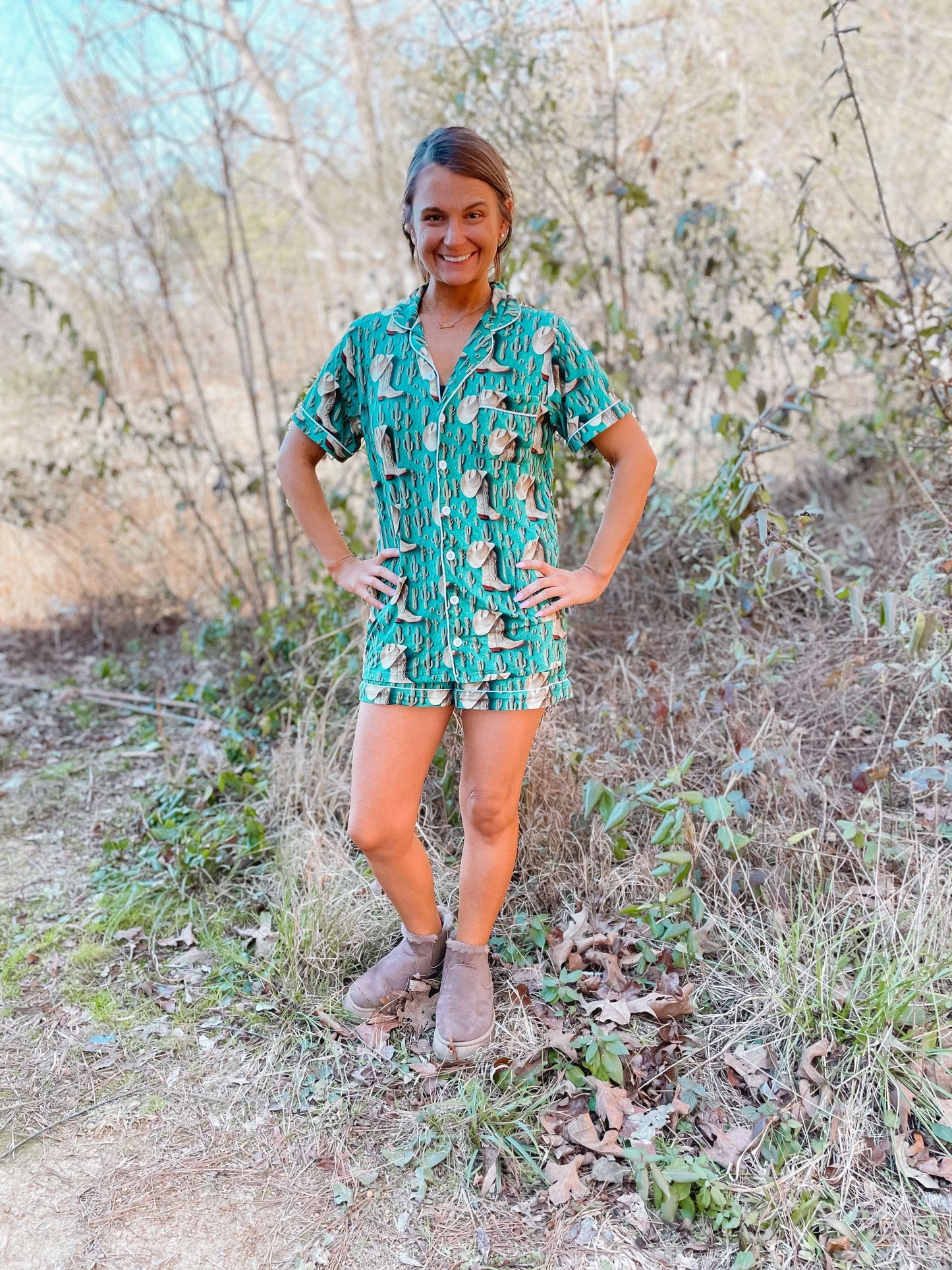 Western Womens Bamboo Button Up PJ Set