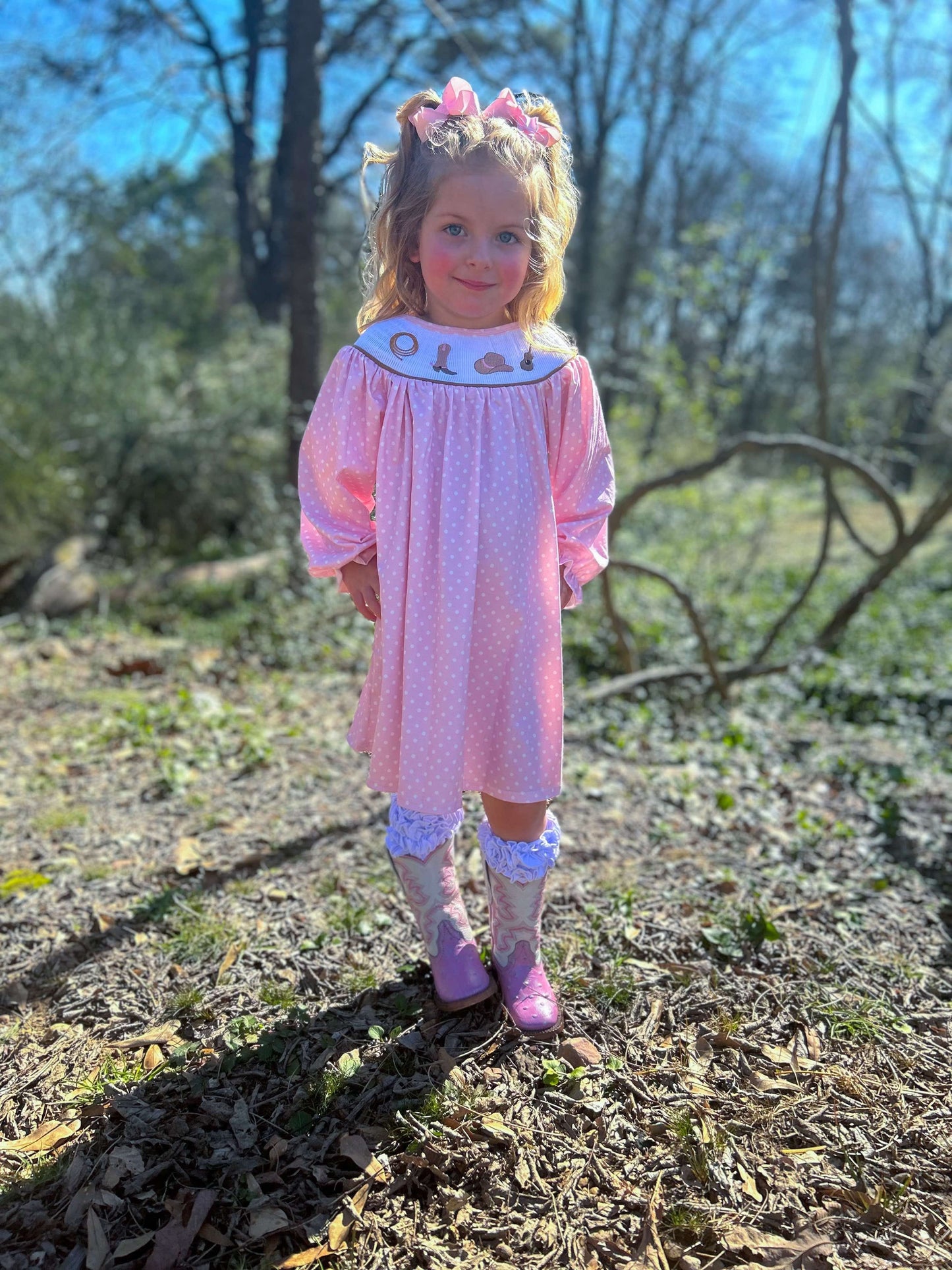 Pink Cowgirl Smocked Dress