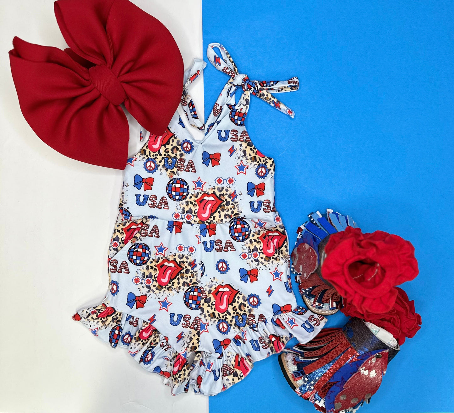 Cheetah USA Tie Romper (FINAL SALE)